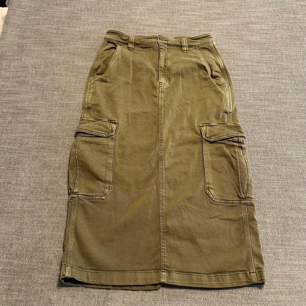 TNA Aritzia Cargo Midi Skirt Women 4 Olive Green Utility Cotton Twill